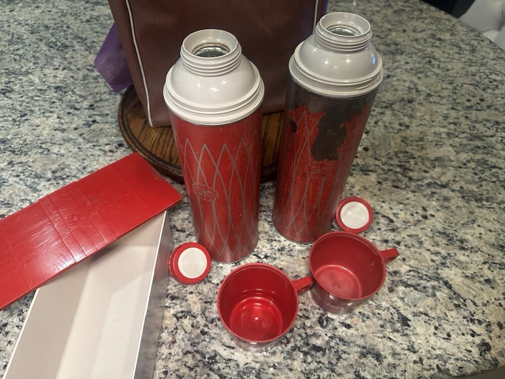 Vintage Thermos Set With Carrying Bag As Is